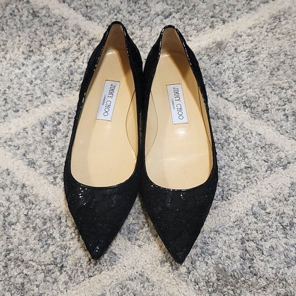 Jimmy Choo Lace Black Flats - Picture 1 of 8